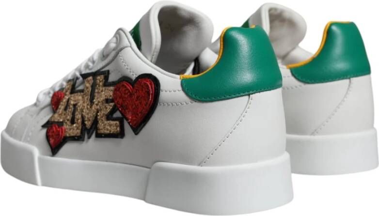 Dolce & Gabbana Witte Groene Leren Sneakers White Dames