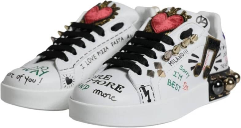 Dolce & Gabbana Witte Heart Studded Low Top Sneakers White Dames