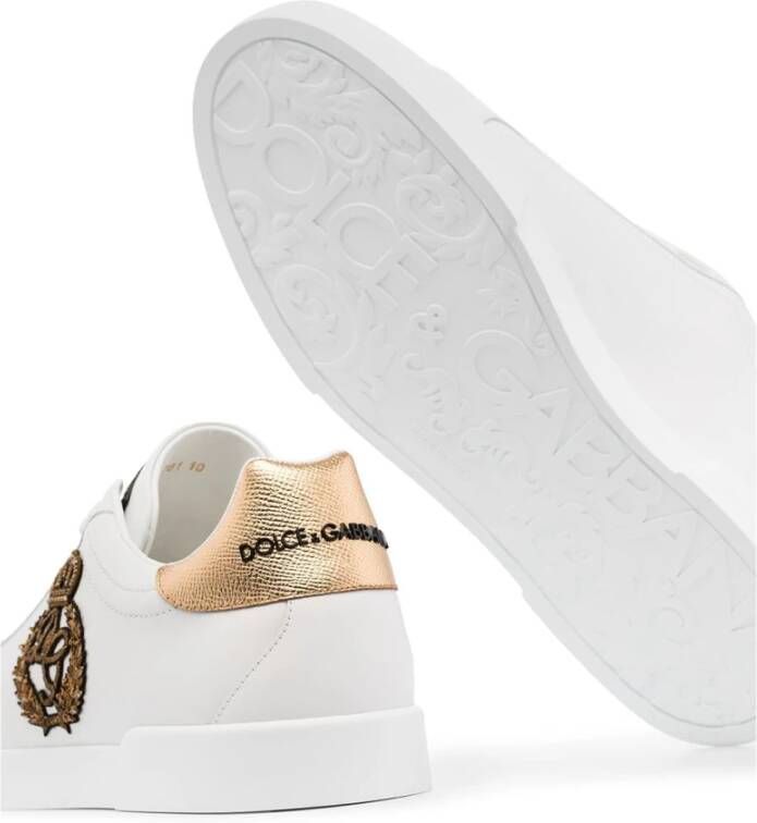 Dolce & Gabbana Witte Kalf Sneaker met Gouden Schild White Heren