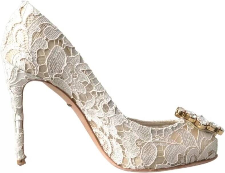 Dolce & Gabbana Witte Kant Kristal Hak Pumps White Dames