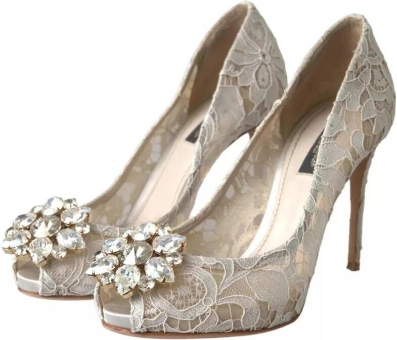 Dolce & Gabbana Witte Kant Kristal Hak Pumps White Dames