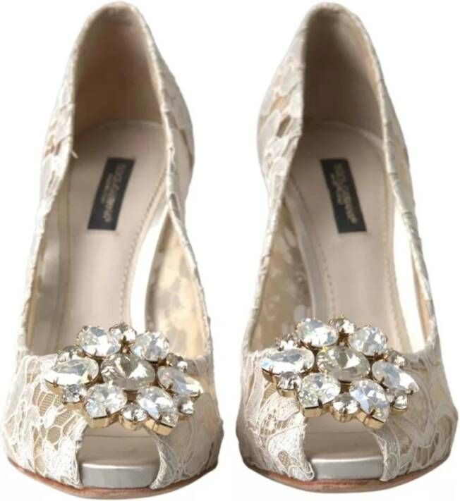 Dolce & Gabbana Witte Kant Kristal Hak Pumps White Dames