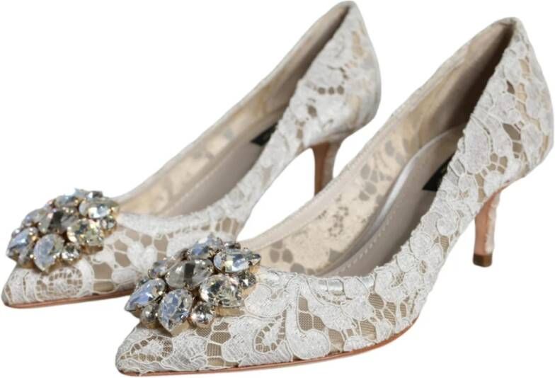 Dolce & Gabbana Witte Kant Kristal Hak Pumps White Dames