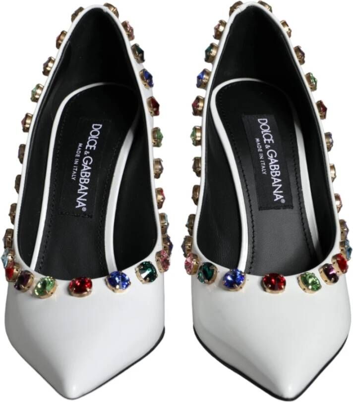 Dolce & Gabbana Witte Kristal Leren Hoge Hakken Pumps White Dames