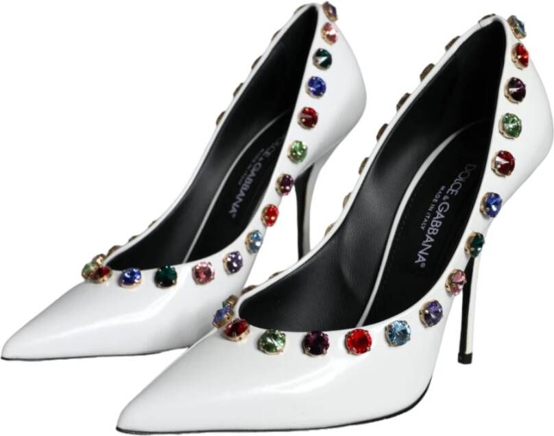 Dolce & Gabbana Witte Kristal Leren Hoge Hakken Pumps White Dames