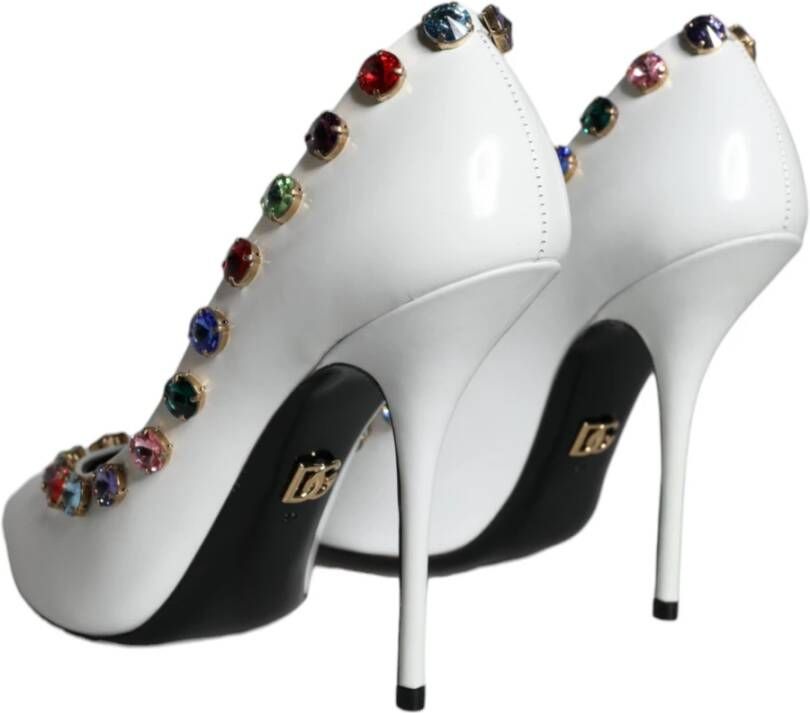 Dolce & Gabbana Witte Kristal Leren Hoge Hakken Pumps White Dames