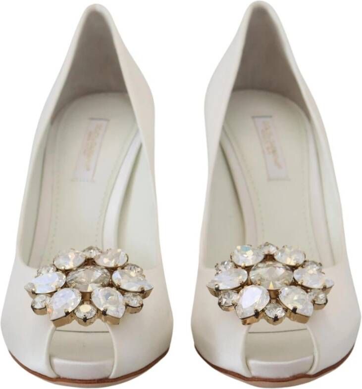 Dolce & Gabbana Witte Kristal Peep Toe Pumps White Dames