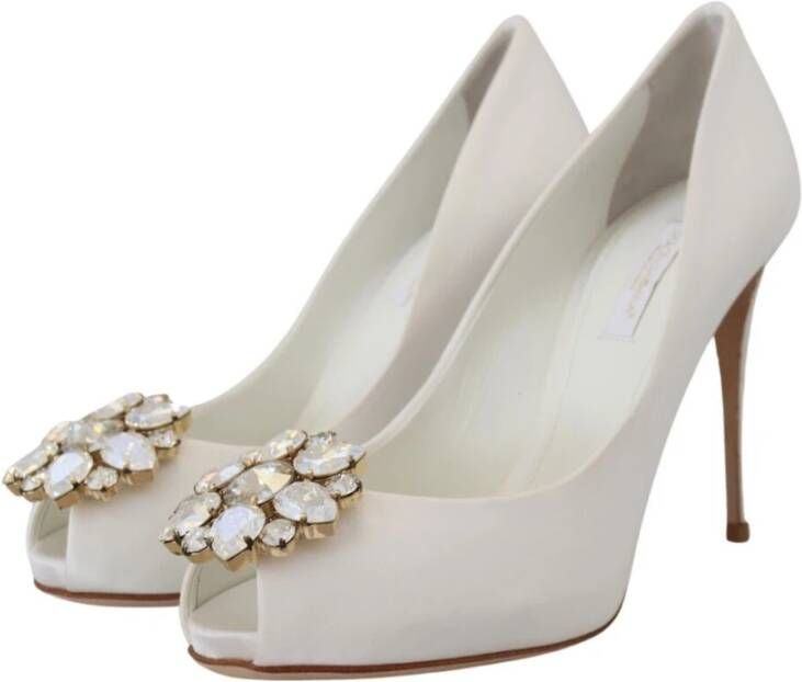 Dolce & Gabbana Witte Kristal Peep Toe Pumps White Dames