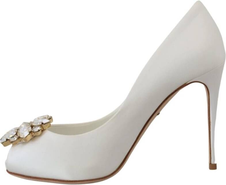 Dolce & Gabbana Witte Kristal Peep Toe Pumps White Dames