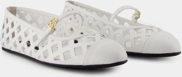 Dolce & Gabbana Witte Leren Ballerina's Ronde Neus White Dames