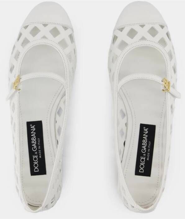 Dolce & Gabbana Witte Leren Ballerina's Ronde Neus White Dames