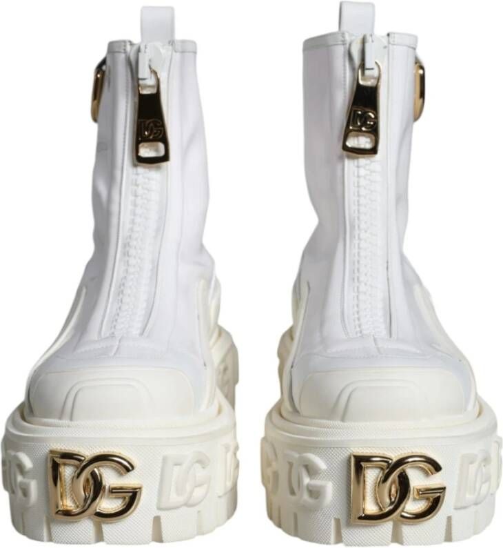 Dolce & Gabbana Witte Leren Enkellaarzen met Dikke Zool White Dames