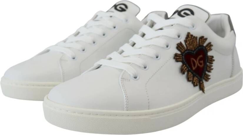 Dolce & Gabbana Witte Leren Heart Low Top Sneakers White Heren