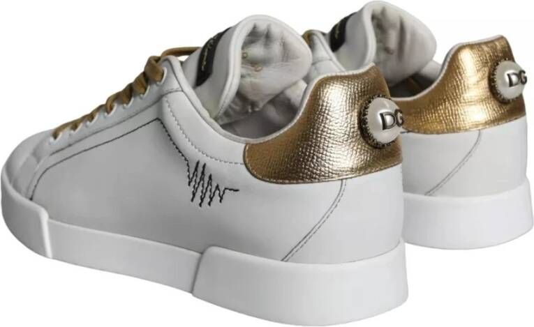 Dolce & Gabbana Witte Leren Lage Sneakers Logo White Dames