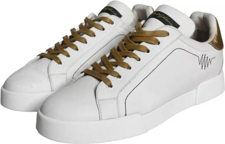 Dolce & Gabbana Witte Leren Lage Sneakers Logo White Dames