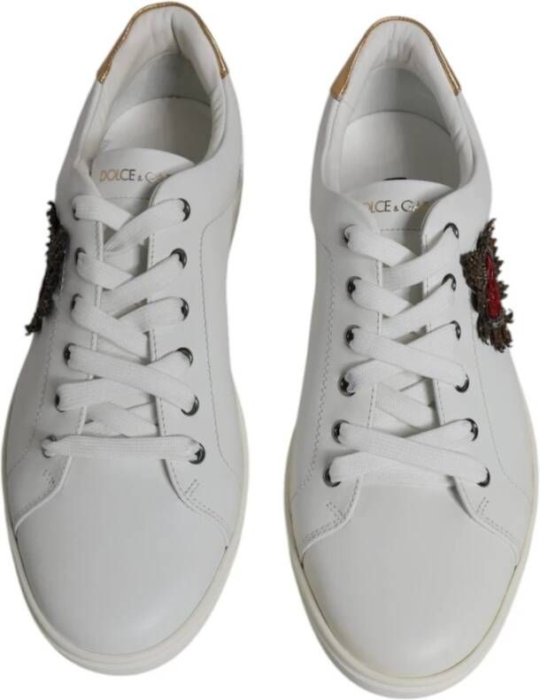 Dolce & Gabbana Witte Leren Lage Sneakers Logo White Heren