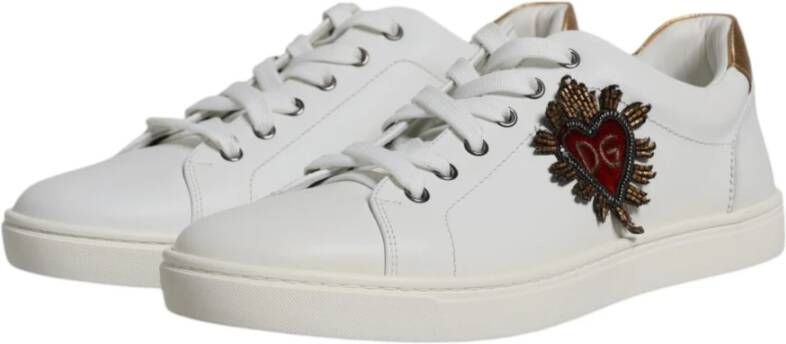 Dolce & Gabbana Witte Leren Lage Sneakers Logo White Heren