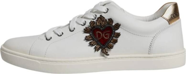 Dolce & Gabbana Witte Leren Lage Sneakers Logo White Heren