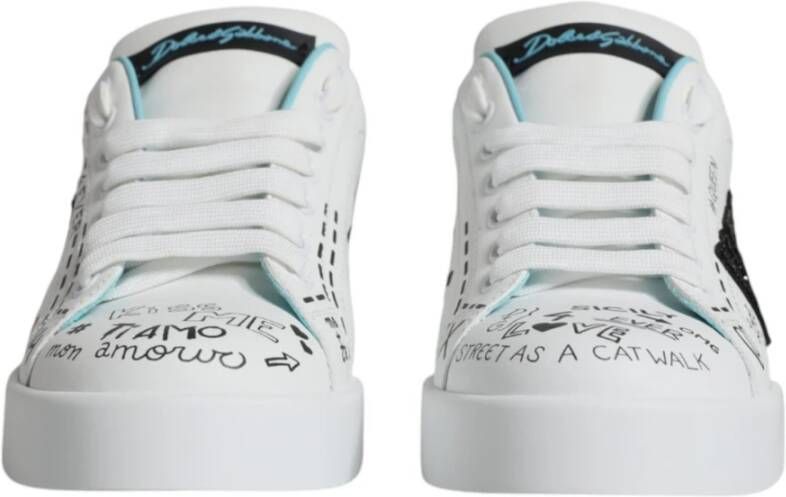 Dolce & Gabbana Witte leren lage sneakers met logo White Dames