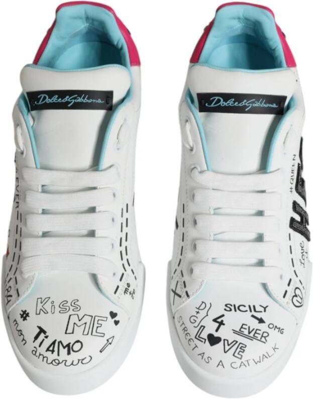 Dolce & Gabbana Witte leren lage sneakers met logo White Dames