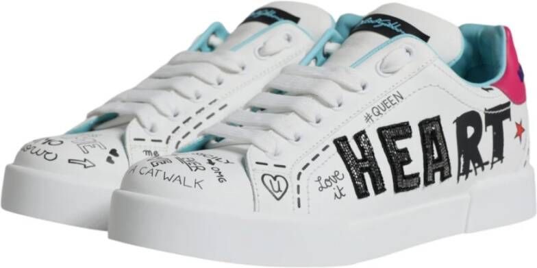 Dolce & Gabbana Witte leren lage sneakers met logo White Dames