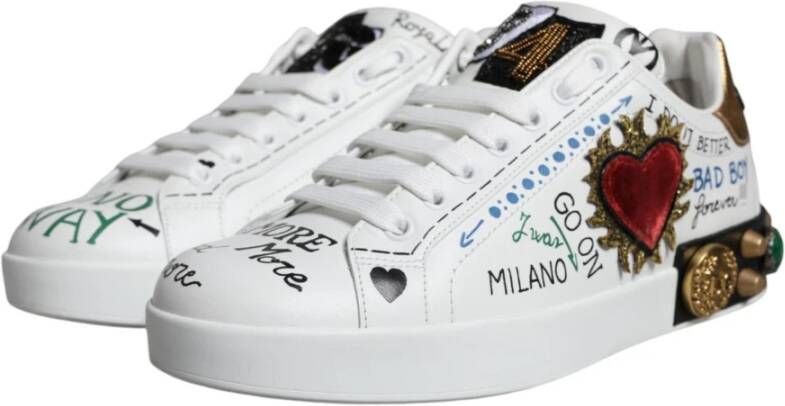 Dolce & Gabbana Witte Leren Lage Sneakers White Heren