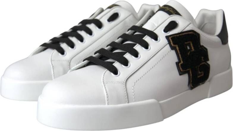 Dolce & Gabbana Witte Leren Logo Lage Sneakers White Heren