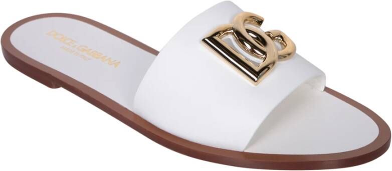 Dolce & Gabbana Witte Leren Platte Sandalen White Dames