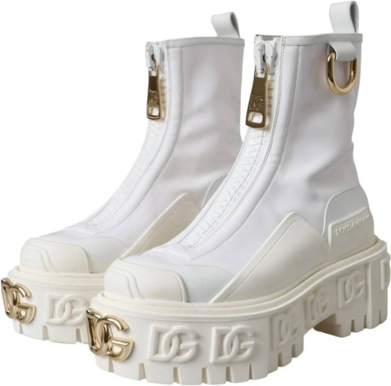 Dolce & Gabbana Witte Leren Rubber Enkellaarzen White Dames