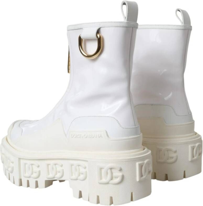 Dolce & Gabbana Witte Leren Rubber Enkellaarzen White Dames