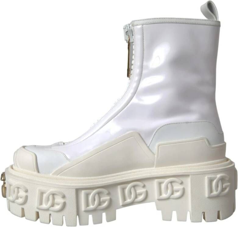 Dolce & Gabbana Witte Leren Rubber Enkellaarzen White Dames