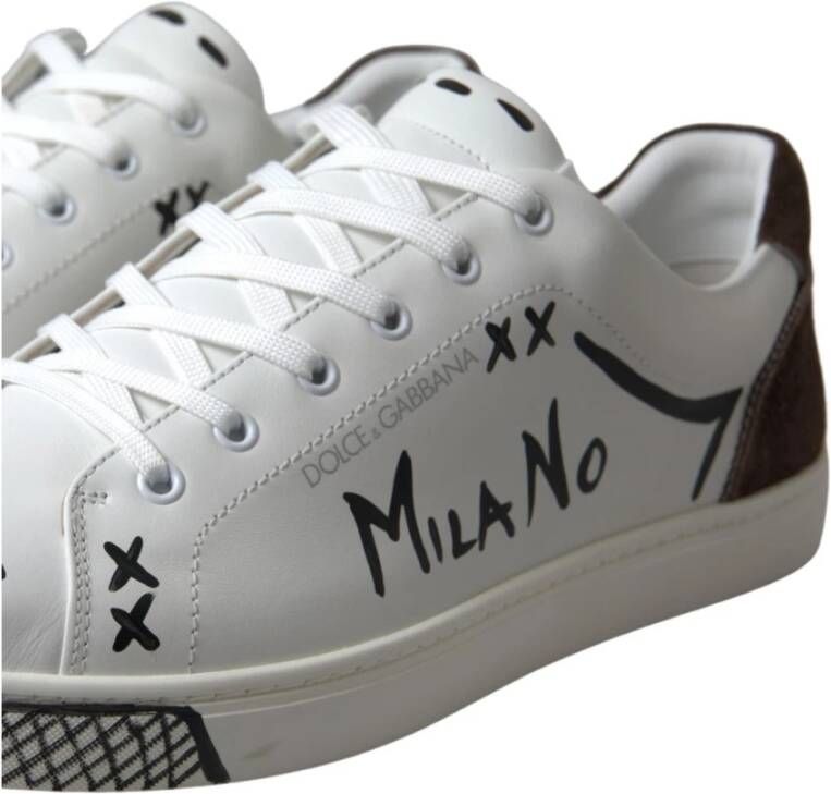 Dolce & Gabbana Witte leren sneakers met bruine accenten White Heren