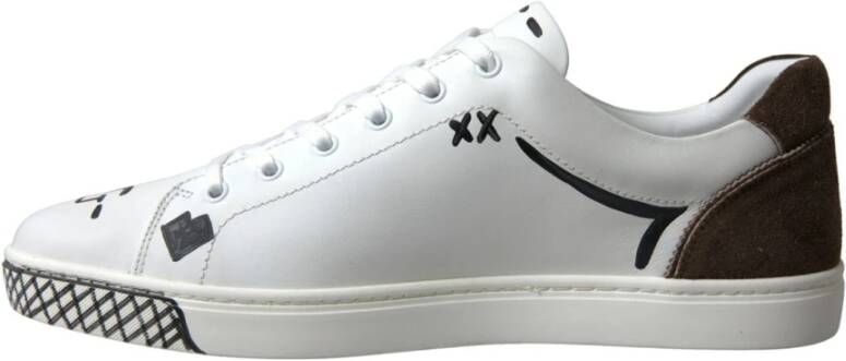 Dolce & Gabbana Witte leren sneakers met bruine accenten White Heren