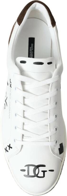 Dolce & Gabbana Witte leren sneakers met bruine accenten White Heren