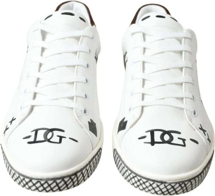 Dolce & Gabbana Witte leren sneakers met bruine accenten White Heren