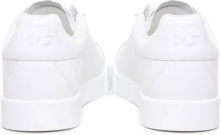 Dolce & Gabbana Witte Leren Sneakers met Geperforeerd Logo White Dames