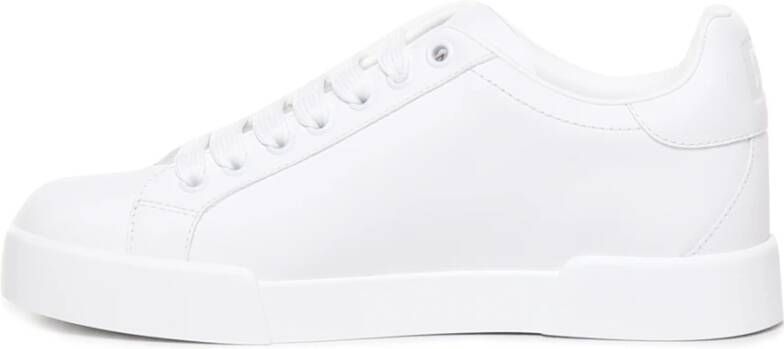 Dolce & Gabbana Witte Leren Sneakers met Geperforeerd Logo White Dames