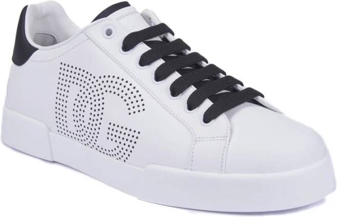 Dolce & Gabbana Witte Leren Sneakers met Geperforeerd Logo White Heren