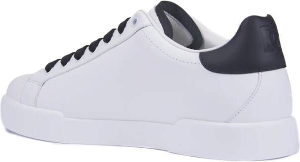 Dolce & Gabbana Witte Leren Sneakers met Geperforeerd Logo White Heren