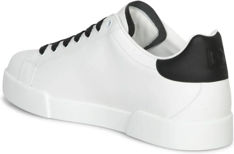 Dolce & Gabbana Witte Leren Sneakers met Geperforeerd Logo White Heren