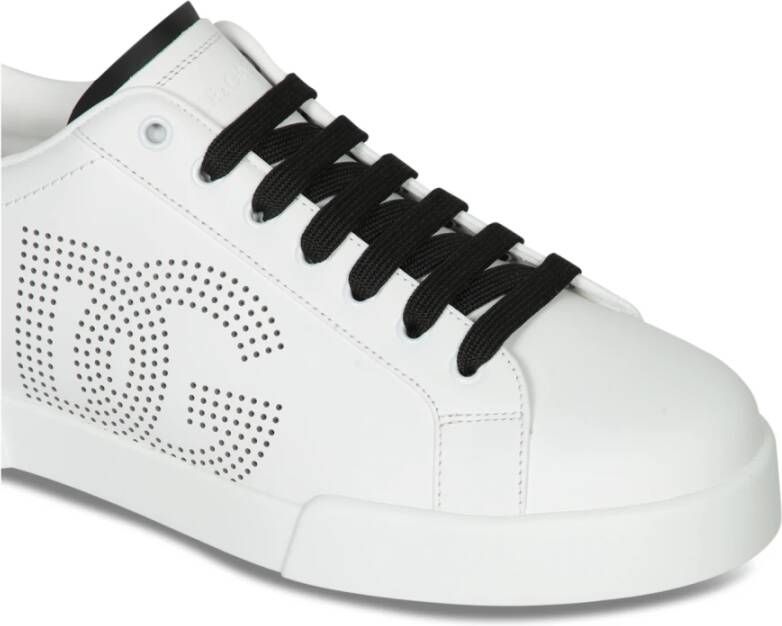 Dolce & Gabbana Witte Leren Sneakers met Geperforeerd Logo White Heren