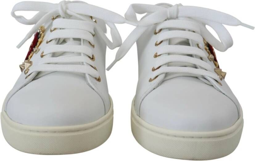 Dolce & Gabbana Witte Leren Sneakers met Gouden Studs White Dames