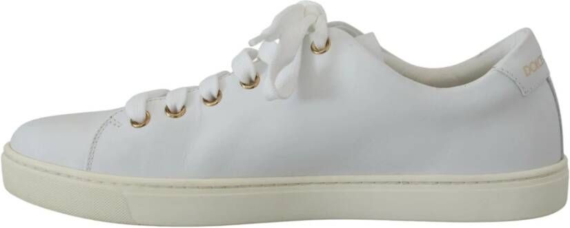 Dolce & Gabbana Witte Leren Sneakers met Gouden Studs White Dames