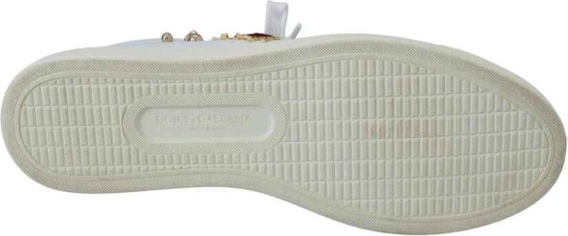 Dolce & Gabbana Witte Leren Sneakers met Gouden Studs White Dames