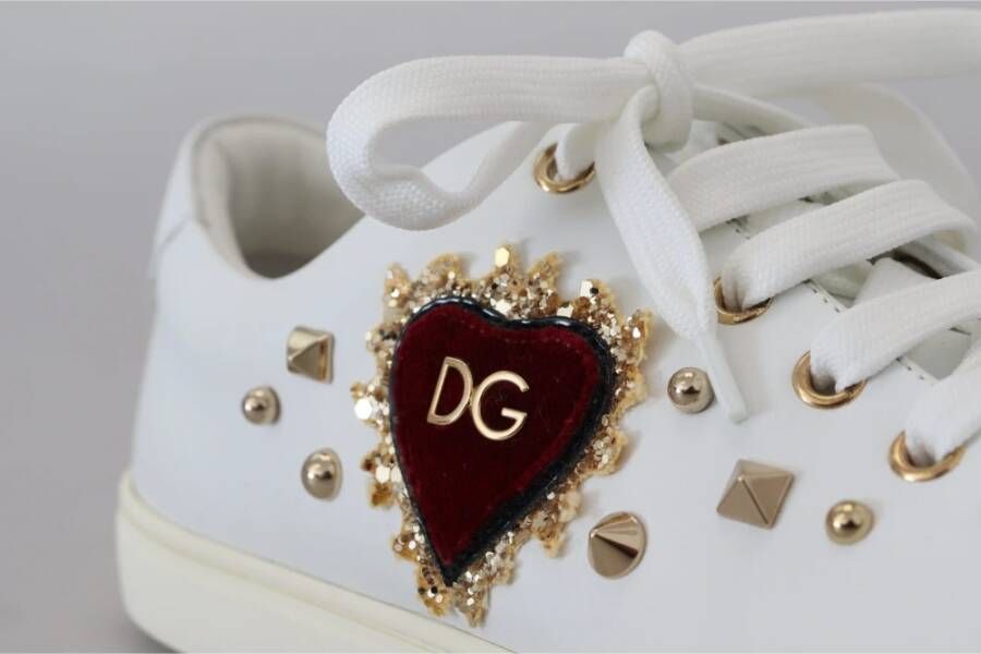 Dolce & Gabbana Witte Leren Sneakers met Gouden Studs White Dames