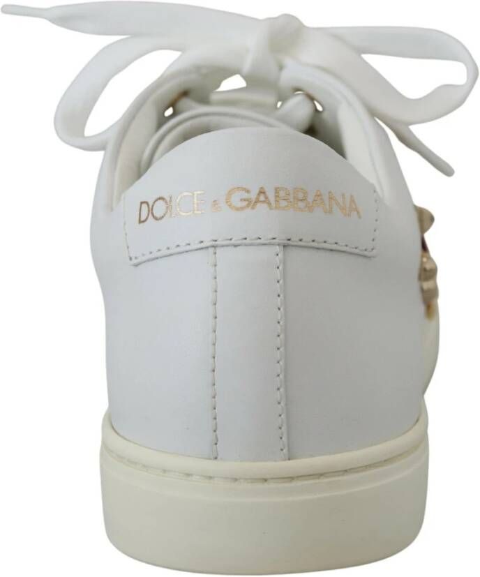 Dolce & Gabbana Witte Leren Sneakers met Gouden Studs White Dames