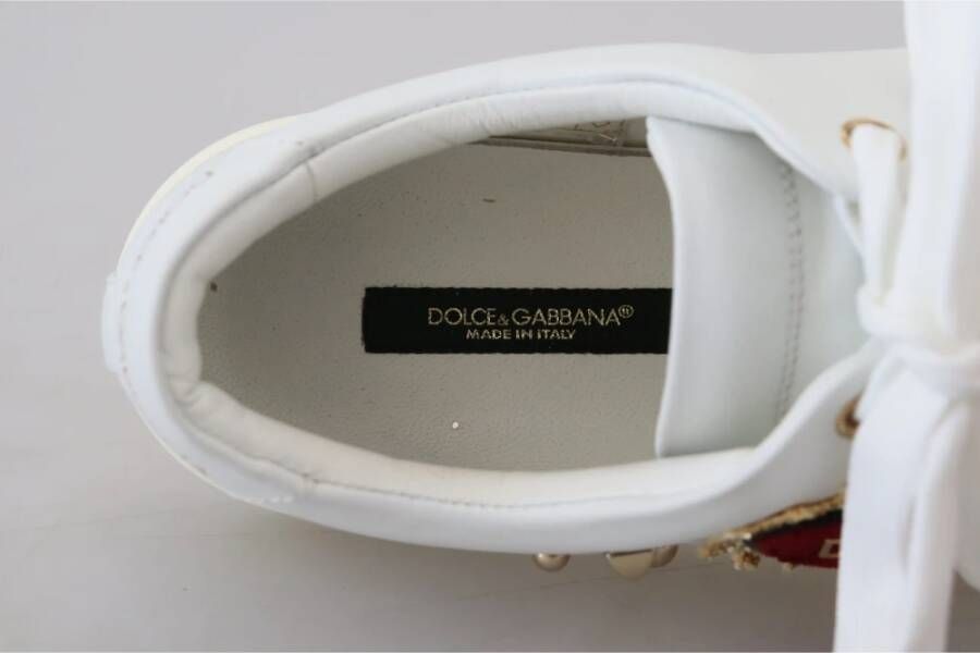 Dolce & Gabbana Witte Leren Sneakers met Gouden Studs White Dames