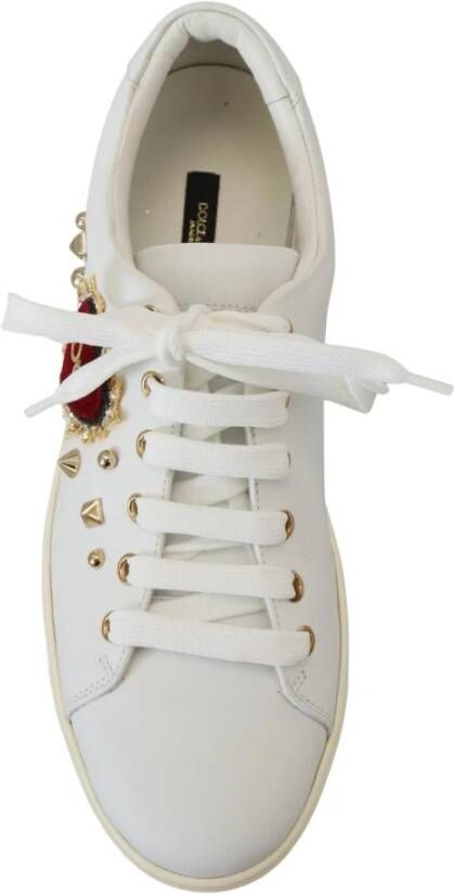 Dolce & Gabbana Witte Leren Sneakers met Gouden Studs White Dames