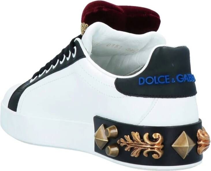 Dolce & Gabbana Witte Leren Sneakers met Hart Detail White Dames