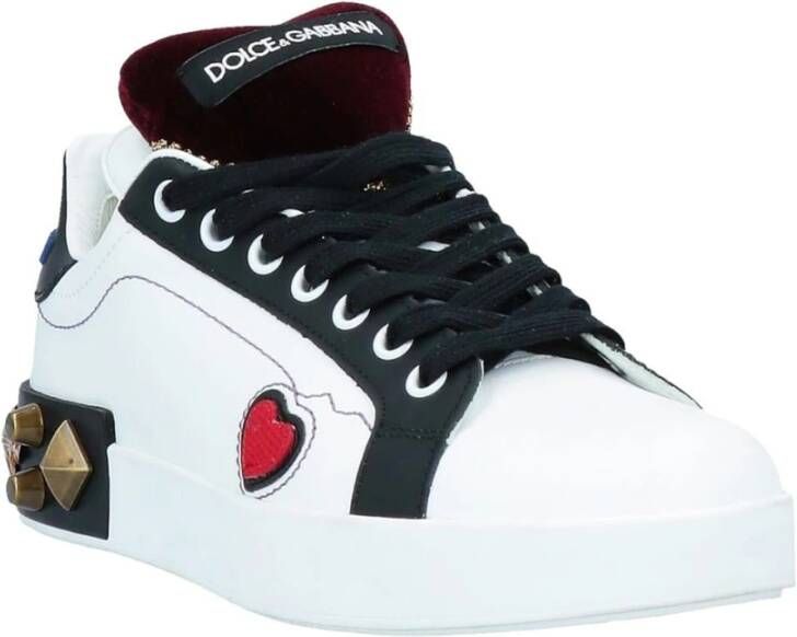 Dolce & Gabbana Witte Leren Sneakers met Hart Detail White Dames